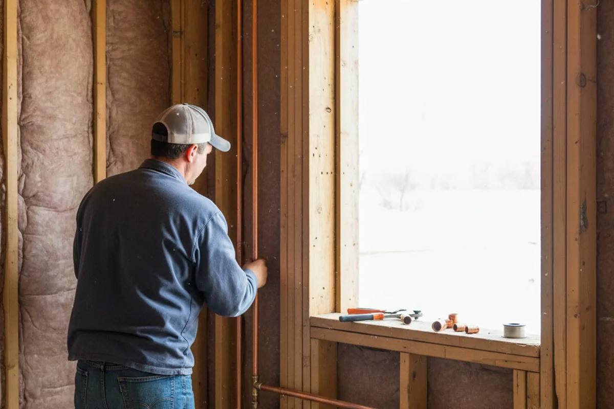 Licensed plumber running new copper supply lines in a Huntley home